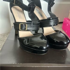 Leila Stone Black Patent Heels